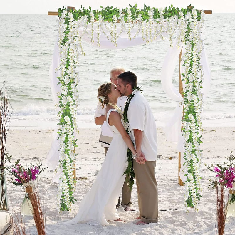 U'Artlines 12 Pack(Total 43.2 Feet) Artificial Fake Wisteria Vine Rattan Hanging Garland Silk Flowers String Home Party Wedding Decor (12, White) - Image 3
